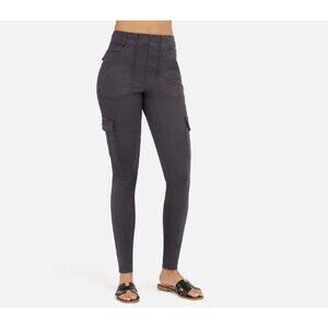 Spanx 20311R Women's Sz Med Washed Black Stretch Twill Ankle Cargo Pants Pull On